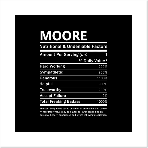 Moore Name T Shirt - Moore Nutritional and Undeniable Name Factors Gift Item Tee Wall Art by nikitak4um